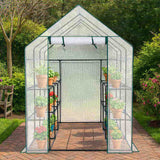 Large Walk-in Greenhouse with PE Cover & Side Windows, 12-Shelf Indoor Outdoor Portable Greenhouse 09109827