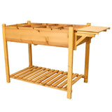8 Pockets Horticulture Raised Garden Bed Elevated Wood Planter Box Stand with Foldable Side Table 91070442
