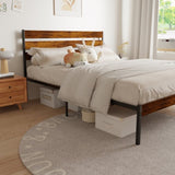 Iron Platform Bed Frame with Rustic Wood Headboard & Footboard - Brown W2992P233432