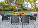 7 Piece Patio Dining Set, Outdoor Patio Conversation Set with Acacia Wood Table Top and Rattan 57865611