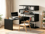 Black 94" 5-Tier L-Shaped Computer Desk with Rotating Writing Table Corner Desk with Display Shelves 80659477