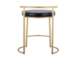 Round 26" Contemporary Fixed-Height Counter Stool in Gold Metal and Black Faux Leather - Set of 2 B202P222105