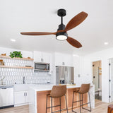 ZNTS 52 Inch Wooden Ceiling Fan With 3 Solid Wood Blades Remote Control Reversible DC Motor With Led W882P147232