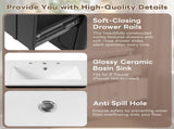 30" Modern Floating Bathroom Vanity with Oval Knobs & Round Edge, Soft-Close Drawer Slides, Bathroom 20155668