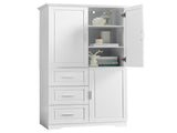 Tall and Wide Storage Cabinet with Doors for Bathroom/Office, Three Drawers, White 17634715