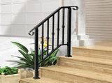Matte Black Outdoor 2-Step Iron Handrail 08040361