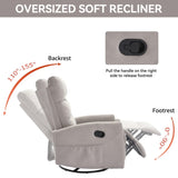 Manual Recliner Chair with Rocker and Swivel in Fabric for Living Room, Khaki W3224P289284