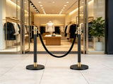 6-Piece Stainless Steel Stanchion Set with 4 Black Velvet Ropes, Crowd Control Barrier for Theater, 19533536