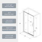 ZNTS 56-60" W x 71" H Piovt Swing Glass Shower Door,Pivot Frame Sliding Shower Door with 1/4" Clear W2122P199049