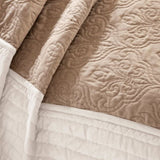 ZNTS 7 Piece Quilt Set with Euro Shams and Throw Pillows Beige King/Cal King B03597431