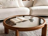 33.46" Round Coffee Table with Silver Mirrored Top, Solid Wood Frame & Cylindrical Legs, Mid-Century W3158P534695