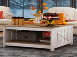 Rustic Farmhouse Coffee Table with Half-Open Storage, Square Rustic Wood Cocktail Table for Living 08714119