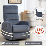 Manual Recliner Chair with Rocker and Swivel in Fabric for Living Room, Blue Grey W3224P289274
