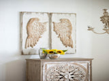 Set of 2 Feather Wing Wall Panels with Distressed White Finish, Rectangle Hanging Wall Art, 42" x W2078130291