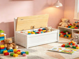 White 2-in-1 Wooden Toy Organizer Chest Storage Box with Seat Bench Safety Pneumatic Rod Chunk Cube 19866579