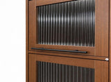 Tall Display Cabinet with Fluted Glass Doors, Freestanding Bookcase and Open Shelves, Modern Accent W331P533618