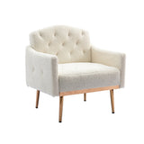 ZNTS COOLMORE Modern Accent Chair with Arms, Tufted Decorative Fabric Armchair with Gold Metal Legs, W39537932