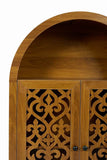 Hand-Carved Arched, Solid Wood Storage with Open Shelf & 2 Doors, Tall Narrow Accent W3123P485765