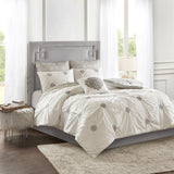 6 Piece Embroidered Cotton Reversible Comforter Set Ivory Full/Queen B035128872