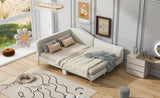 Full Size Upholstered Daybed with Headboard and Armrest, Support Legs, Beige WF318303AAM