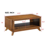 Rectangular Wood Coffee Table for Living Room, 41.5-Inch Coffee Table with Solid Wood Legs, Wood W1202P177315
