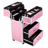 ZNTS 4 Tier Lockable Cosmetic Makeup Train Case with Extendable Trays Pink 80010757