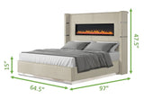 Upholstery Wooden Queen Bed with Ambient lighting in Beige Velvet Finish B00977491