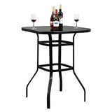 ZNTS Wrought Iron Glass High Bar Table Patio Bar Table Black 70228562