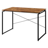 ZNTS Oak and Black Writing Desk with Metal Sled Base B062P184531