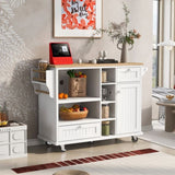 Kitchen Island Cart with Storage Cabinet and Two Locking Wheels,Solid wood desktop,Microwave WF296670AAW