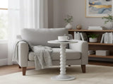 Round Side Table - Solid Wood Leg Small Drink Table for Living Room Bedroom Office,White 08655211