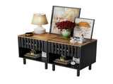 2 Set Nightstands with Grille Striped Doors, Mid Century Modern Nightstand, Bedside Table with W578P193301