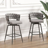 28" Bar Chair Linen Woven Bar Stool Set of 2,Black legs Barstools No Adjustable Kitchen Island 10838002