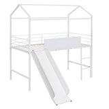 ZNTS Metal House Bed With Slide, Twin Size Metal Loft Bed with Two-sided writable Wooden Board MF294384AAK