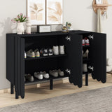 ON-TREND Cream Style Minimalist Shoe Cabinet with 5 Solid Wood Legs, Sideboard Buffet Cabinet with N721P180695B