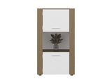 Hyder Bookcase with Upper and Lower Doors, Open Center Shelf and Vertical Design, Natural Oak / B097P474310