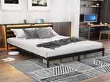 Full Size Metal Platform Bed Frame with Wooden Headboard and Footboard with USB LINER, LED Lights, W311P416241