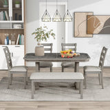 ZNTS 6-Piece Rubber Wood Dining Table Set with Beautiful Wood Grain Pattern Tabletop Solid Wood Veneer 14992936