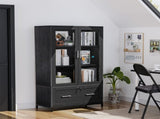 Wide Wooden File Cabinet & Bookcase, Black Embossed Melamine Faced MDF with Glass 07455653