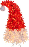 ZNTS 6 FT Santa Hat Style Pre-lit Christmas Tree, Hinged Artificial Xmas Tree Pine Tree with 300 Lights, 26451008