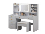Pitted Particleboard With Triamine Coating, Tempered Glass Table Top, 5 Drawers, With Shelves, With 17307547
