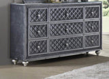 1pc Glam 9-Drawer Dresser w Tempered Glass Top Velvet Tufted Drawer Front Faux Crystal Drawer Knobs B011P228579