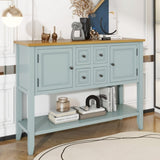 Series Ample Storage Vintage Console Table with Four Small Drawers and Bottom Shelf for Living 51302521