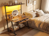 Mobile Rolling Computer Desk with RGB LED Lights & Built-in Charging Station, Multi-Tier Storage 97525178