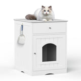 Wooden Pet House Cat Litter Box Enclosure with Drawer, Side Table, Indoor Pet Crate, Cat Home 05708744