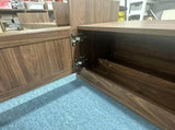 PP Rattan Storage Bench with Cushion, Faux Rattan Shoe Cabinet with 2 Doors, Mid-Century Modern Wood W808P316354