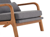 High Back Solid Wood Armrest Backrest Iron Frame Linen Indoor Leisure Chair Dark 26834411