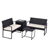 4 Piece Outdoor PE Wicker Furniture Set, Patio Black Rattan Sectional Sofa Couch with Washable T2712P343641