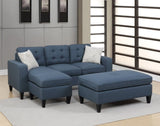 ZNTS Reversible 3pc Sectional Sofa Set Navy Tufted Polyfiber Wood Legs Chaise Sofa Ottoman Pillows B01149073