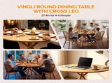 37.4 Inch Round Dining Table for 4-6 People, Cross X Metal Leg Kitchen Dinner Table with Adjustable 70685521